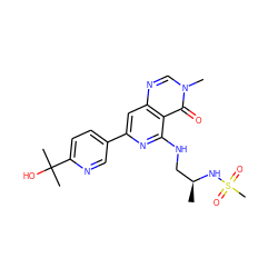 C[C@@H](CNc1nc(-c2ccc(C(C)(C)O)nc2)cc2ncn(C)c(=O)c12)NS(C)(=O)=O ZINC000115624398