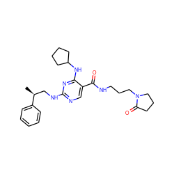 C[C@@H](CNc1ncc(C(=O)NCCCN2CCCC2=O)c(NC2CCCC2)n1)c1ccccc1 ZINC000095596629