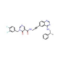 C[C@@H](CNc1ncnc2ccc(C#CCNC(=O)c3cncn(Cc4ccc(F)c(F)c4)c3=O)cc12)c1ccccc1 ZINC000096176272