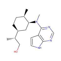 C[C@@H](CO)[C@H]1CC[C@@H](C)[C@@H](N(C)c2ncnc3[nH]ccc23)C1 ZINC000066258595