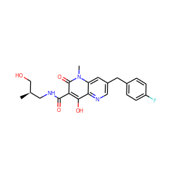 C[C@@H](CO)CNC(=O)c1c(O)c2ncc(Cc3ccc(F)cc3)cc2n(C)c1=O ZINC000103103295