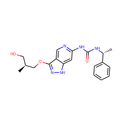 C[C@@H](CO)COc1n[nH]c2cc(NC(=O)N[C@H](C)c3ccccc3)ncc12 ZINC001772597054