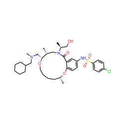 C[C@@H](CO)N1C[C@@H](C)[C@@H](CN(C)CC2CCCCC2)OCCCC[C@@H](C)Oc2ccc(NS(=O)(=O)c3ccc(Cl)cc3)cc2C1=O ZINC000095605124