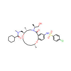 C[C@@H](CO)N1C[C@@H](C)[C@H](CN(C)C(=O)C2CCCCC2)OCCCC[C@@H](C)Oc2ccc(NS(=O)(=O)c3ccc(Cl)cc3)cc2C1=O ZINC000095603438