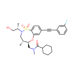 C[C@@H](CO)N1C[C@@H](C)[C@H](CN(C)C(=O)C2CCCCC2)Oc2cc(C#Cc3cccc(F)c3)ccc2S1(=O)=O ZINC001772588801