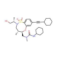 C[C@@H](CO)N1C[C@@H](C)[C@H](CN(C)C(=O)NC2CCCCC2)Oc2cc(C#CC3CCCCC3)ccc2S1(=O)=O ZINC001772640121