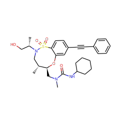 C[C@@H](CO)N1C[C@@H](C)[C@H](CN(C)C(=O)NC2CCCCC2)Oc2cc(C#Cc3ccccc3)ccc2S1(=O)=O ZINC001772583156