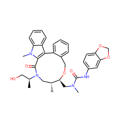 C[C@@H](CO)N1C[C@@H](C)[C@H](CN(C)C(=O)Nc2ccc3c(c2)OCO3)OCc2ccccc2-c2c(n(C)c3ccccc23)C1=O ZINC000095599532