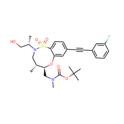 C[C@@H](CO)N1C[C@@H](C)[C@H](CN(C)C(=O)OC(C)(C)C)Oc2cc(C#Cc3cccc(F)c3)ccc2S1(=O)=O ZINC001772636440