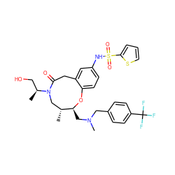 C[C@@H](CO)N1C[C@@H](C)[C@H](CN(C)Cc2ccc(C(F)(F)F)cc2)Oc2ccc(NS(=O)(=O)c3cccs3)cc2CC1=O ZINC000095604569