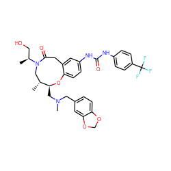 C[C@@H](CO)N1C[C@@H](C)[C@H](CN(C)Cc2ccc3c(c2)OCO3)Oc2ccc(NC(=O)Nc3ccc(C(F)(F)F)cc3)cc2CC1=O ZINC000095600017