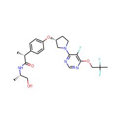 C[C@@H](CO)NC(=O)[C@H](C)c1ccc(O[C@@H]2CCN(c3ncnc(OCC(C)(F)F)c3F)C2)cc1 ZINC001772637939