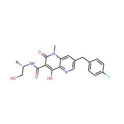 C[C@@H](CO)NC(=O)c1c(O)c2ncc(Cc3ccc(F)cc3)cc2n(C)c1=O ZINC000103099299