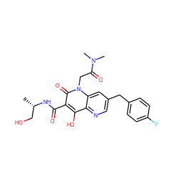 C[C@@H](CO)NC(=O)c1c(O)c2ncc(Cc3ccc(F)cc3)cc2n(CC(=O)N(C)C)c1=O ZINC000150042543