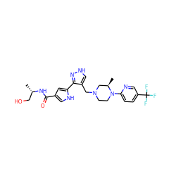 C[C@@H](CO)NC(=O)c1c[nH]c(-c2n[nH]cc2CN2CCN(c3ccc(C(F)(F)F)cn3)[C@H](C)C2)c1 ZINC000115168697