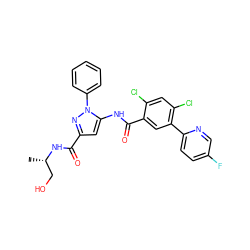 C[C@@H](CO)NC(=O)c1cc(NC(=O)c2cc(-c3ccc(F)cn3)c(Cl)cc2Cl)n(-c2ccccc2)n1 ZINC001772631363