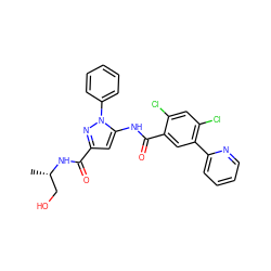 C[C@@H](CO)NC(=O)c1cc(NC(=O)c2cc(-c3ccccn3)c(Cl)cc2Cl)n(-c2ccccc2)n1 ZINC001772604874