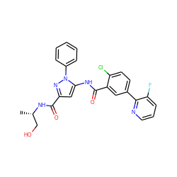 C[C@@H](CO)NC(=O)c1cc(NC(=O)c2cc(-c3ncccc3F)ccc2Cl)n(-c2ccccc2)n1 ZINC001772635414