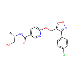 C[C@@H](CO)NC(=O)c1ccc(OCc2conc2-c2ccc(Cl)cc2)nc1 ZINC000143235144