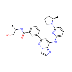 C[C@@H](CO)NC(=O)c1cccc(-c2cc(Nc3cccc(N4CCC[C@H]4C)n3)c3nccn3n2)c1 ZINC000207375434