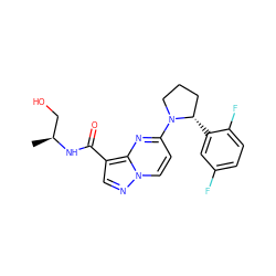 C[C@@H](CO)NC(=O)c1cnn2ccc(N3CCC[C@@H]3c3cc(F)ccc3F)nc12 ZINC000148314086