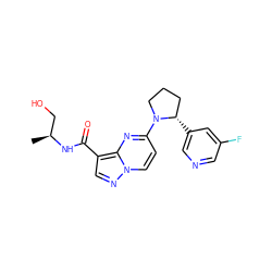 C[C@@H](CO)NC(=O)c1cnn2ccc(N3CCC[C@@H]3c3cncc(F)c3)nc12 ZINC000165663228