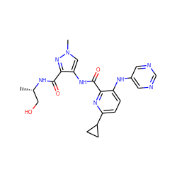 C[C@@H](CO)NC(=O)c1nn(C)cc1NC(=O)c1nc(C2CC2)ccc1Nc1cncnc1 ZINC000148088509