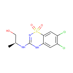 C[C@@H](CO)NC1=NS(=O)(=O)c2cc(Cl)c(Cl)cc2N1 ZINC000073200240