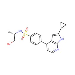 C[C@@H](CO)NS(=O)(=O)c1ccc(-c2ccnc3[nH]c(C4CC4)cc23)cc1 ZINC000095553687