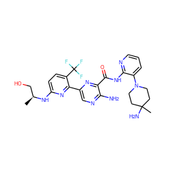 C[C@@H](CO)Nc1ccc(C(F)(F)F)c(-c2cnc(N)c(C(=O)Nc3ncccc3N3CCC(C)(N)CC3)n2)n1 ZINC001772657974