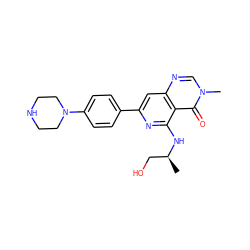 C[C@@H](CO)Nc1nc(-c2ccc(N3CCNCC3)cc2)cc2ncn(C)c(=O)c12 ZINC000115624743