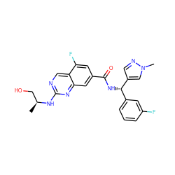 C[C@@H](CO)Nc1ncc2c(F)cc(C(=O)N[C@@H](c3cccc(F)c3)c3cnn(C)c3)cc2n1 ZINC000205152577