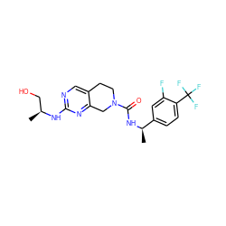C[C@@H](CO)Nc1ncc2c(n1)CN(C(=O)N[C@H](C)c1ccc(C(F)(F)F)c(F)c1)CC2 ZINC000169329979