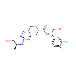 C[C@@H](CO)Nc1ncc2c(n1)CN(C(=O)N[C@H](CO)c1ccc(F)c(Cl)c1)CC2 ZINC000169331021