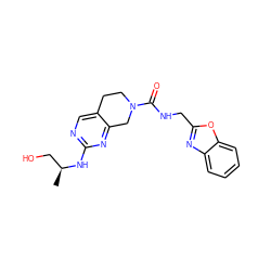 C[C@@H](CO)Nc1ncc2c(n1)CN(C(=O)NCc1nc3ccccc3o1)CC2 ZINC001772597912