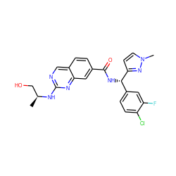 C[C@@H](CO)Nc1ncc2ccc(C(=O)N[C@@H](c3ccc(Cl)c(F)c3)c3ccn(C)n3)cc2n1 ZINC000207574861