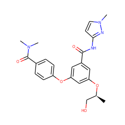 C[C@@H](CO)Oc1cc(Oc2ccc(C(=O)N(C)C)cc2)cc(C(=O)Nc2ccn(C)n2)c1 ZINC000136529209