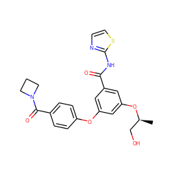 C[C@@H](CO)Oc1cc(Oc2ccc(C(=O)N3CCC3)cc2)cc(C(=O)Nc2nccs2)c1 ZINC000035850047