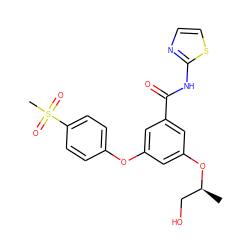 C[C@@H](CO)Oc1cc(Oc2ccc(S(C)(=O)=O)cc2)cc(C(=O)Nc2nccs2)c1 ZINC000013977788