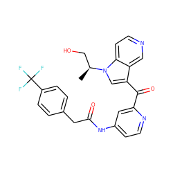 C[C@@H](CO)n1cc(C(=O)c2cc(NC(=O)Cc3ccc(C(F)(F)F)cc3)ccn2)c2cnccc21 ZINC001772623246