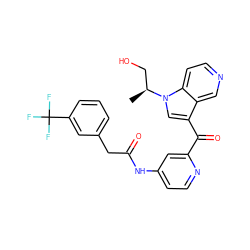 C[C@@H](CO)n1cc(C(=O)c2cc(NC(=O)Cc3cccc(C(F)(F)F)c3)ccn2)c2cnccc21 ZINC001772653473