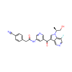 C[C@@H](CO)n1cc(C(=O)c2cncc(NC(=O)Cc3ccc(C#N)cc3)c2)c2cncc(F)c21 ZINC001772619418