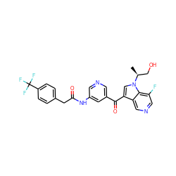 C[C@@H](CO)n1cc(C(=O)c2cncc(NC(=O)Cc3ccc(C(F)(F)F)cc3)c2)c2cncc(F)c21 ZINC001772633608