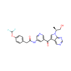 C[C@@H](CO)n1cc(C(=O)c2cncc(NC(=O)Cc3ccc(OC(F)F)cc3)c2)c2cncnc21 ZINC000169708040