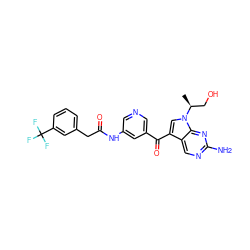 C[C@@H](CO)n1cc(C(=O)c2cncc(NC(=O)Cc3cccc(C(F)(F)F)c3)c2)c2cnc(N)nc21 ZINC000169707772