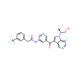 C[C@@H](CO)n1cc(C(=O)c2cncc(NC(=O)Cc3cccc(C(F)(F)F)c3)c2)c2cncc(F)c21 ZINC001772597240