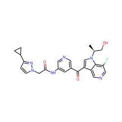 C[C@@H](CO)n1cc(C(=O)c2cncc(NC(=O)Cn3ccc(C4CC4)n3)c2)c2cncc(F)c21 ZINC001772580909