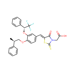 C[C@@H](COc1ccc(/C=C2\SC(=S)N(CC(=O)O)C2=O)cc1O[C@H](c1ccccc1)C(F)(F)F)c1ccccc1 ZINC000028367864