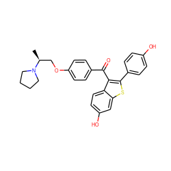 C[C@@H](COc1ccc(C(=O)c2c(-c3ccc(O)cc3)sc3cc(O)ccc23)cc1)N1CCCC1 ZINC000028530601