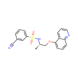 C[C@@H](COc1cccc2ncccc12)NS(=O)(=O)c1cccc(C#N)c1 ZINC000150299594